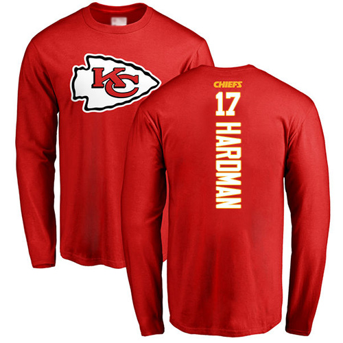 Men Kansas City Chiefs #17 Hardman Mecole Red Backer Long Sleeve T-Shirt